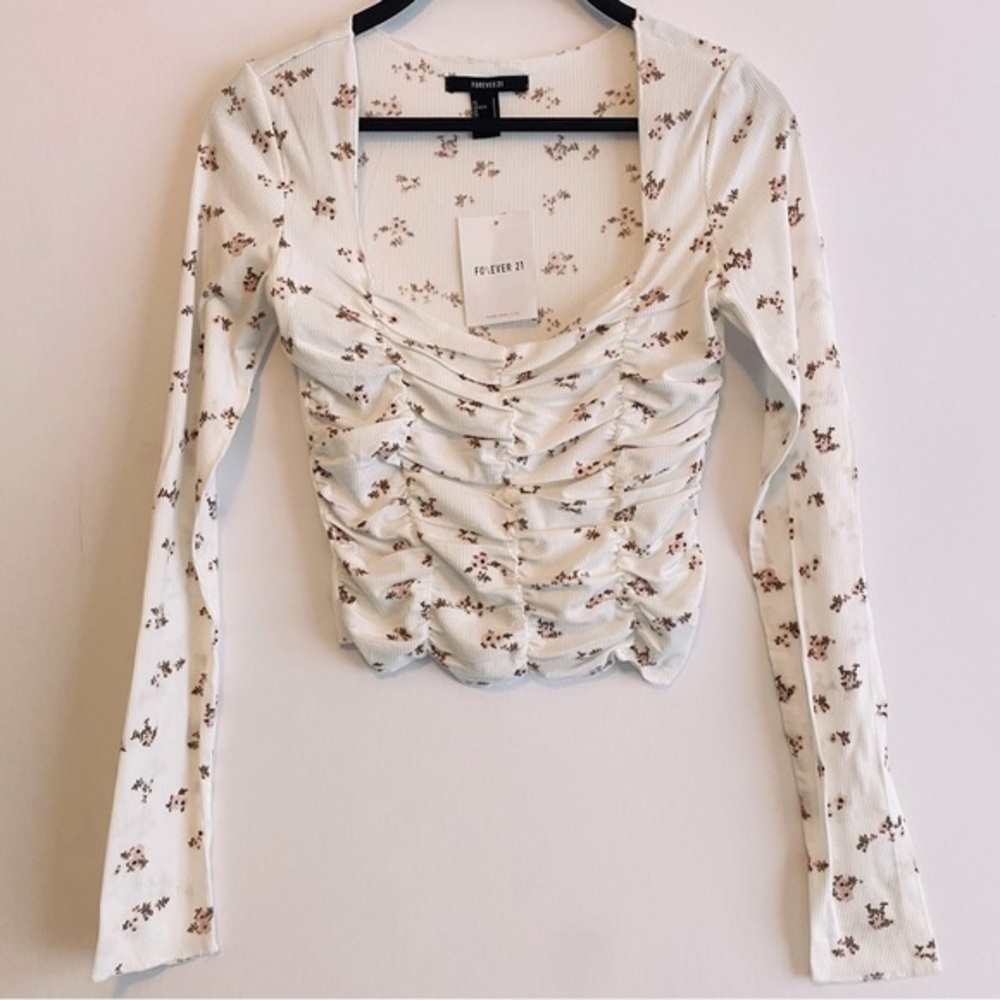 Coquette Floral Ruched‎ Top Small Feminine Square Neck Dainty